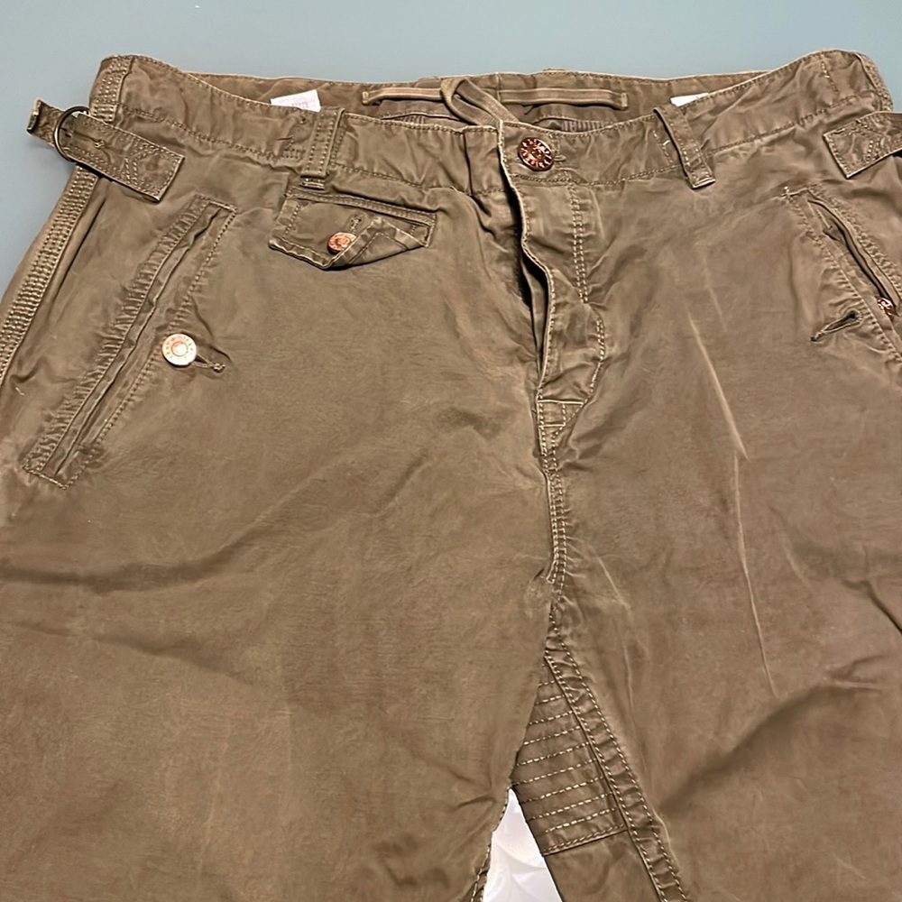 Hickey Olive Copper Button Down Adjustable Pant 32 W 33 L